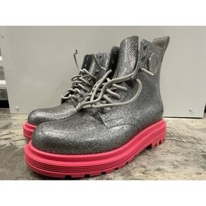 Melissa Glitter Platform Rain Boots US 6 37 Pink Sole Ankle Boots‎ Fashion Size?